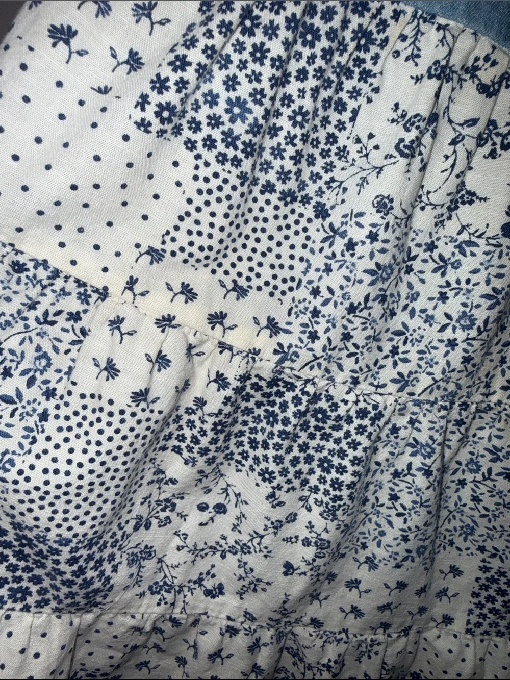 Girls Blue Chambray & White Floral Patchwork Sundress